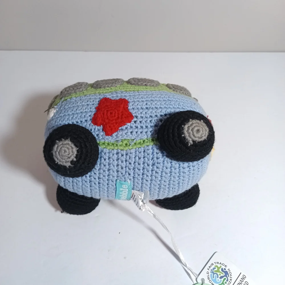 Pebble Crochet Toy Bus Baby Rattle Camper Volkswagon Van New